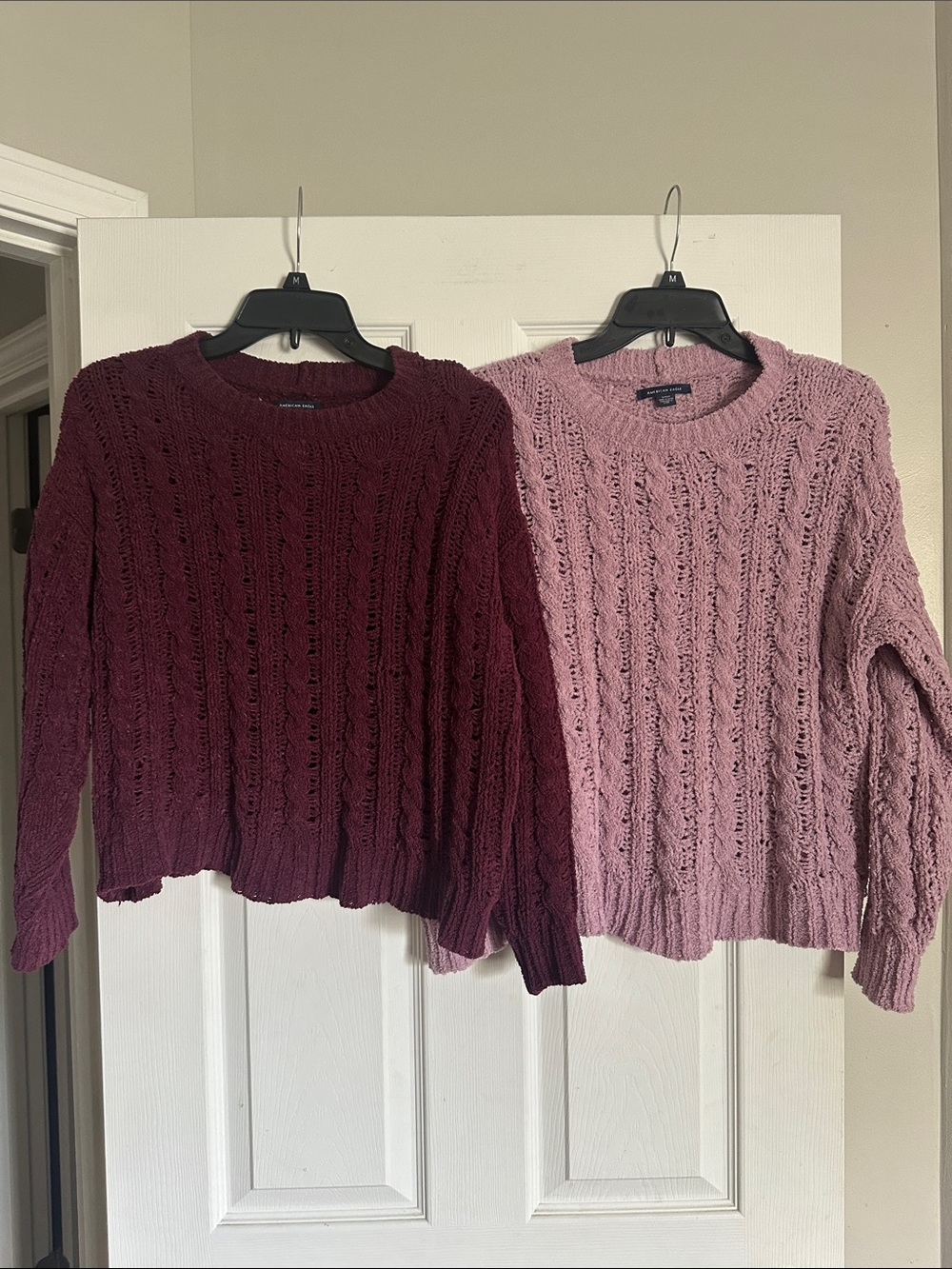 American Eagle Chunky Cable Crewneck Sweater Bundle - Mauve and Dusty Rose